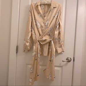 Zara printed cat striped blouse pink S